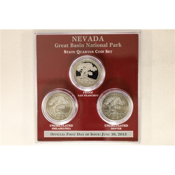 3 COIN STATE QUARTER SET, NEVADA GREAT BASIN N.P.,