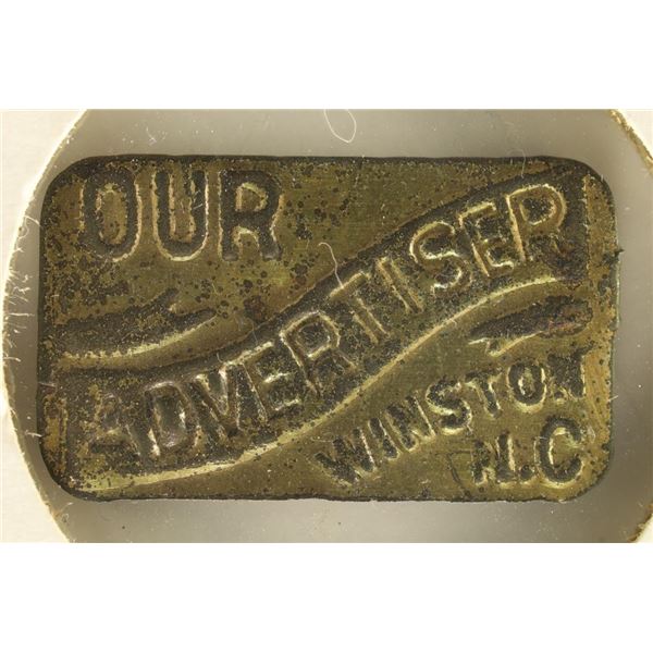 VINTAGE METAL TOBACCO TAG ''OUR ADVERTISER"