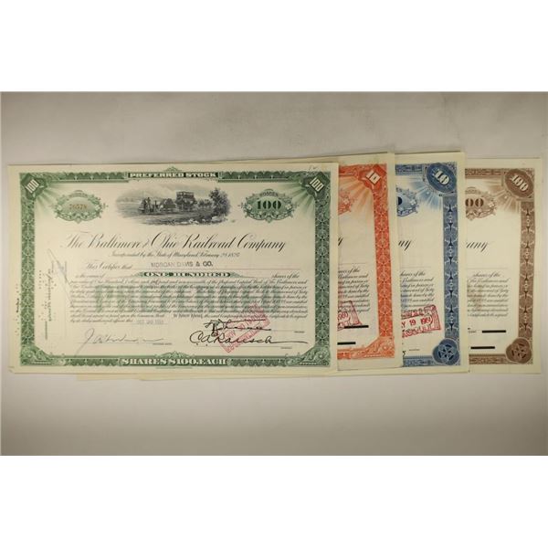 4 ASSORTED VINTAGE RAILROAD STOCK CERTIFICATES