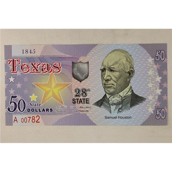 TEXAS $50 STATE DOLLARS COLORIZED POLYMER