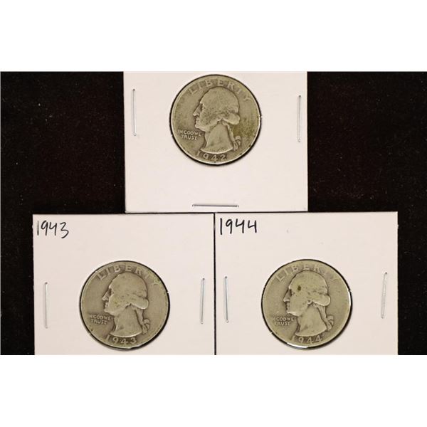 1942, 1943 & 1944 WASHINGTON SILVER QUARTERS