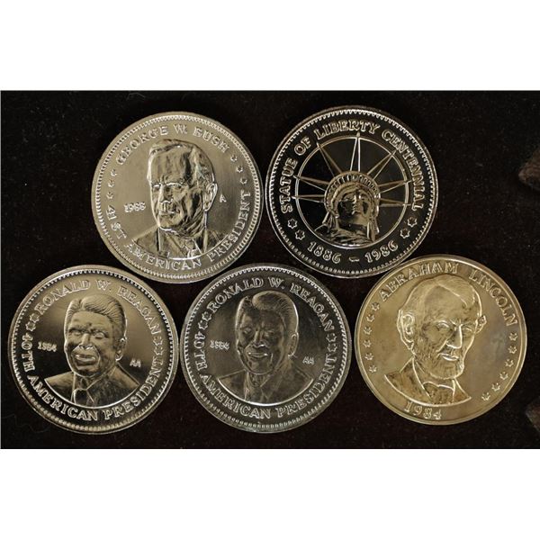 5-DOUBLE EAGLE 1 1/2'' MEDALS: LINCOLN, 2-REAGAN,