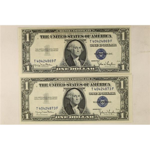 2 CRISP UNC 1935-D $1 SILVER CERTIFICATES