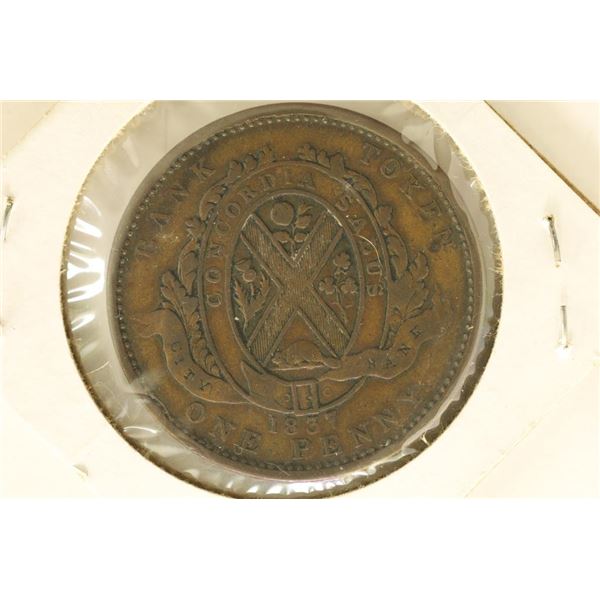 1837 CANADA 1 PENNY BANK TOKEN