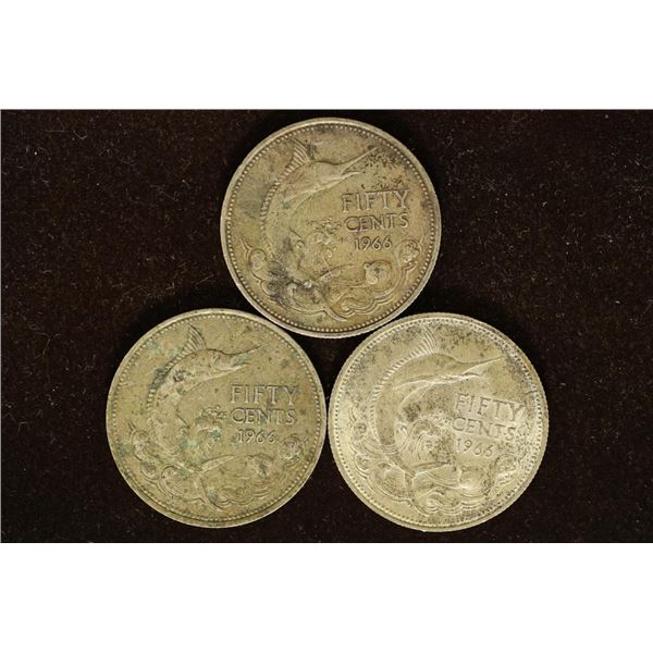 3-1966 BAHAMAS SILVER 50 CENTS .2667 OZ. ASW EACH