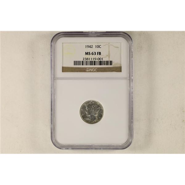 1942 SILVER MERCURY DIME NGC MS63FB