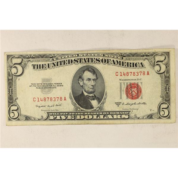 1953-B US $5 RED SEAL NOTE