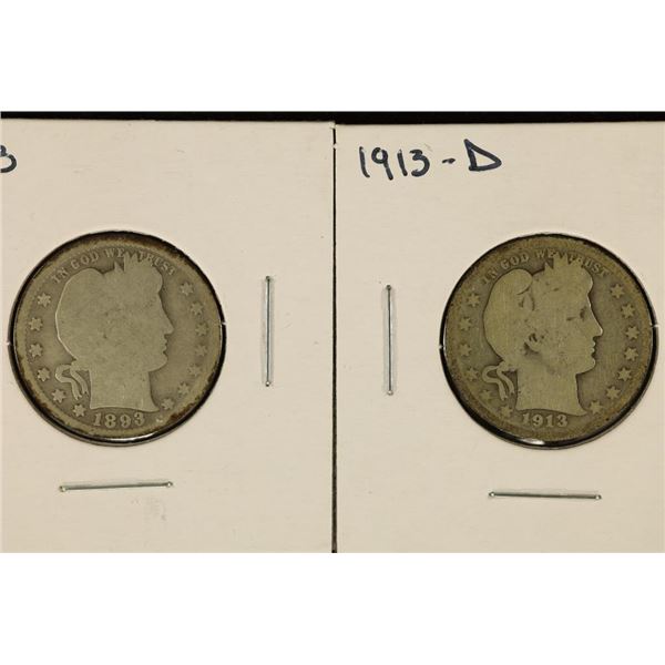 1893 AND 1913-D SILVER BARBER QUARTERS