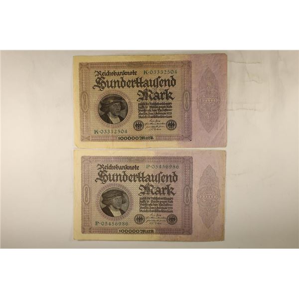 2-1923 GERMAN 100,000 MARK BILLS