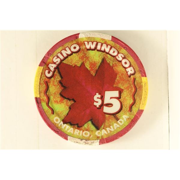 $5 CASINO WINDSOR CHIP ONTARIO, CANADA