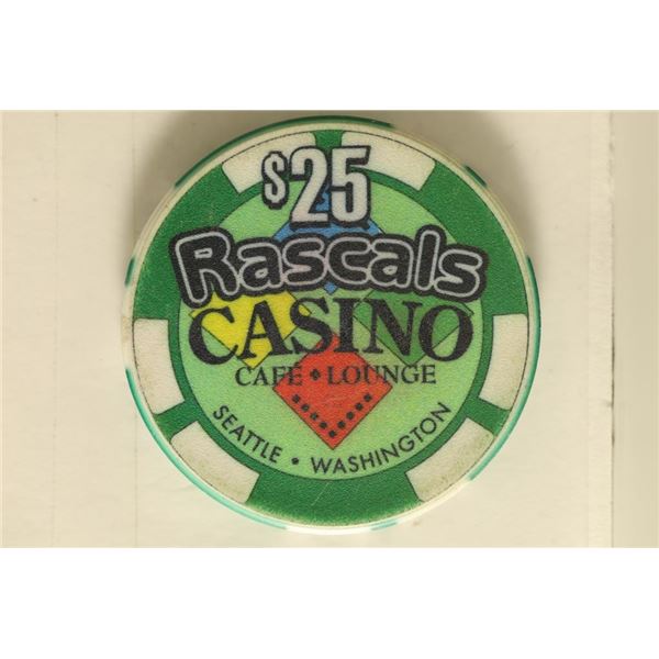 $25 RASCALS CASINO CHIP SEATTLE, WA