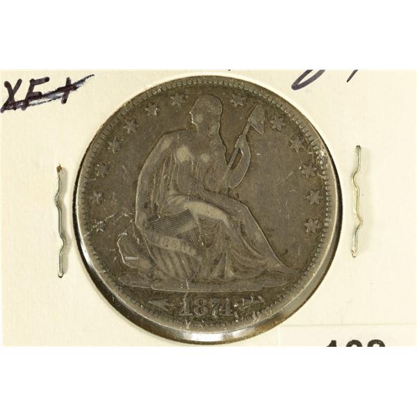 1874 SEATED LIBERTY HALF DOLLAR VERY FINE