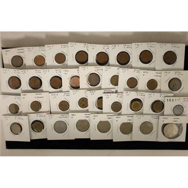 34 ASSORTED GERMAN COINS: 13-2 PFENNIGS, 15-5