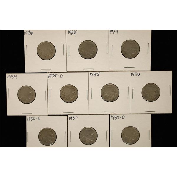 10-FULL DATE BUFFALO NICKELS: 1926-1937