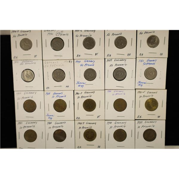 20-GERMAN PFENNIG COINS: 10-50 PFENNIGS (1949-