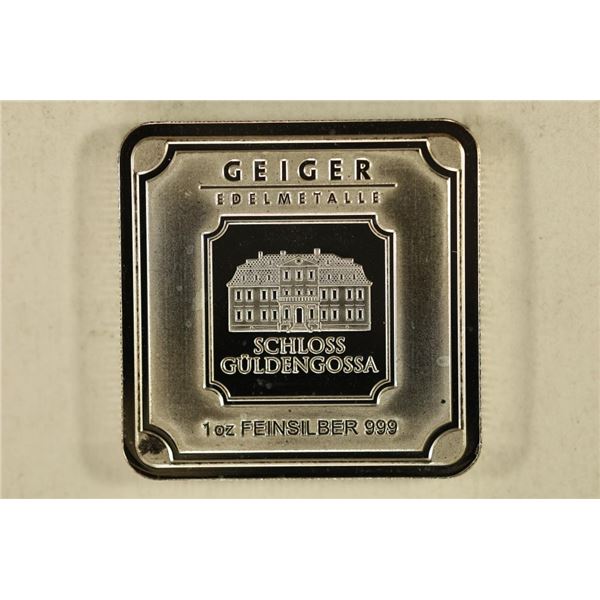 1 OZ. .999 FINE SILVER GEIGER SQUARE BAR