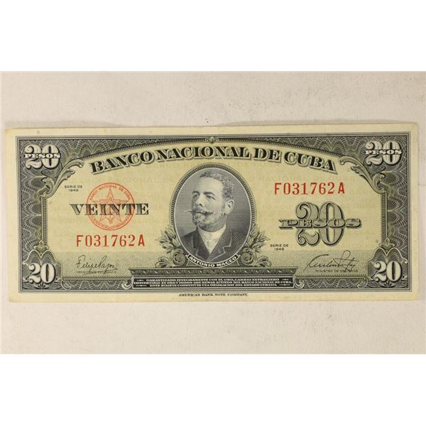 1949 CUBA 20 PESO BILL