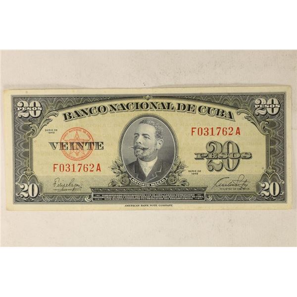 1949 CUBA 20 PESO BILL