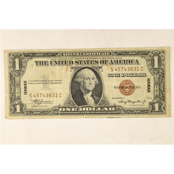 1935-A US $1 HAWAIIAN OVERPRINT SILVER CERTIFICATE