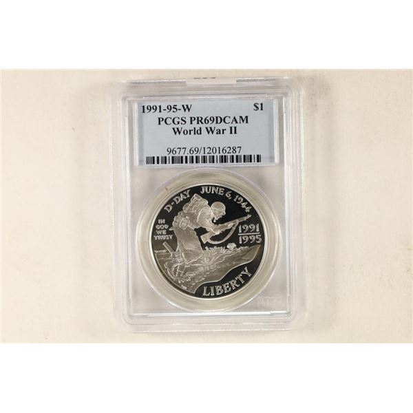1991-95-W WWII SILVER DOLLAR PCGS PR69 DCAM