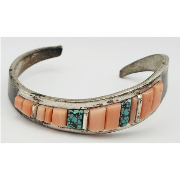 "EB" SOUTHWESTERN STERLING CUFF WITH TURQUOISE