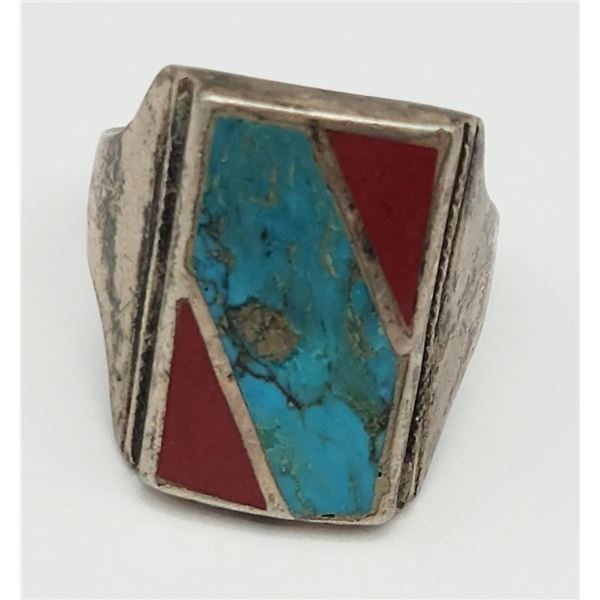 SOUTHWESTERN STERLING MEN'S RING WITH RED