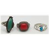 Image 1 : 3-SOUTHWESTERN STERLING RINGS WITH RED