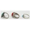 Image 2 : 3-SOUTHWESTERN STERLING RINGS WITH RED