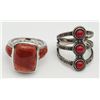 Image 1 : 2-STERLING RINGS WITH RED CORAL STONES