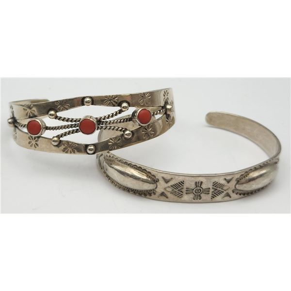 2-SOUTHWESTERN STERLING CUFFS WITH ENGRAVED
