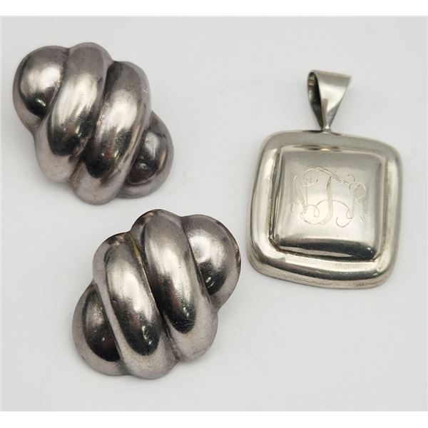 VINTAGE STERLING JEWELRY LOT: (1)PAIR OF SOLID