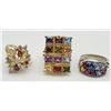 Image 1 : 3-STERLING FASHION BLING RINGS WITH MULTI