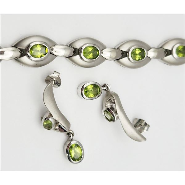 SET! 8 INCH STERLING PANEL BRACELET WITH PERIDOT