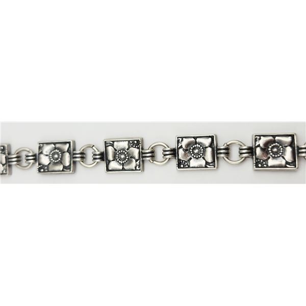7.5 INCH STERLING PANEL BRACELET WITH FLOWER