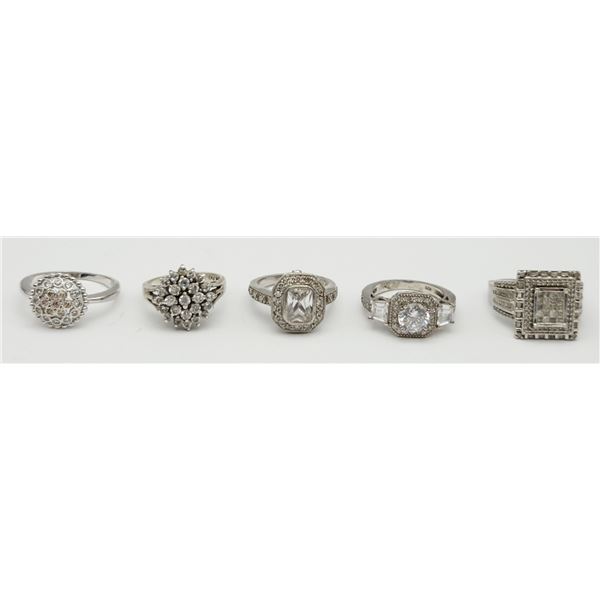 5-STERLING FASHION BLING RINGS WITH CLEAR
