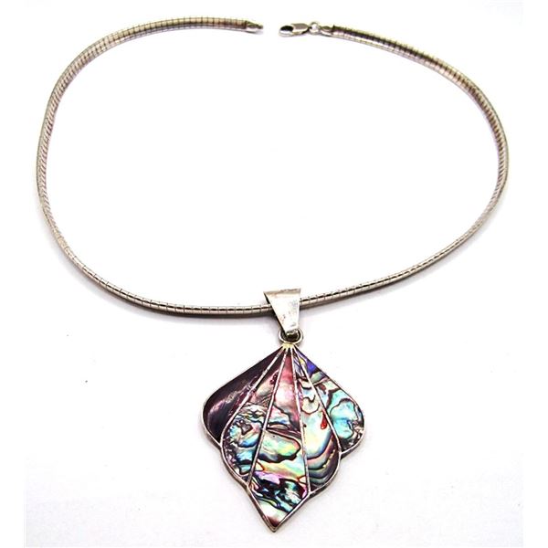 ABALONE PENDANT & OMEGA CHAIN STERLING LOT