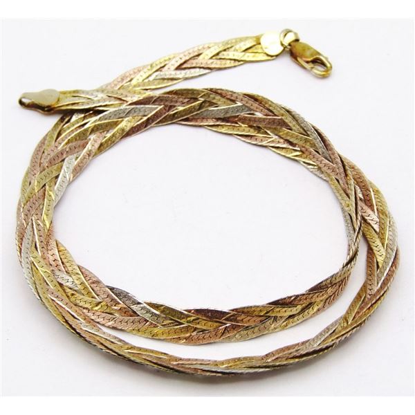18" TRI-COLOR WOVEN STERLING NECKLACE