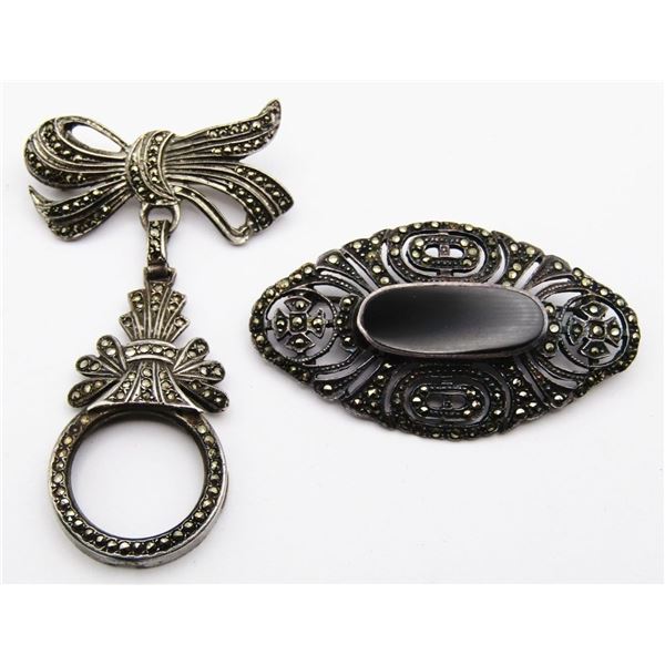 (2) MARCASITE STERLING PINS - VINTAGE LOT