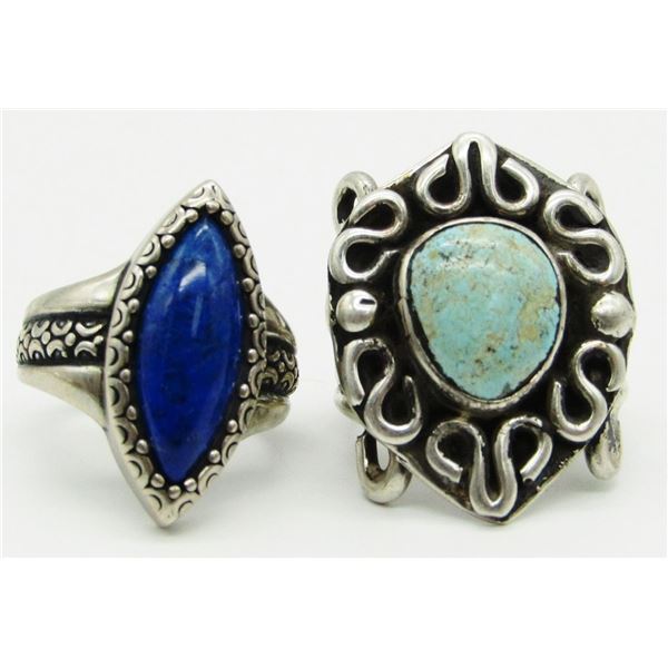(2) STERLING RINGS w/NATURAL STONES