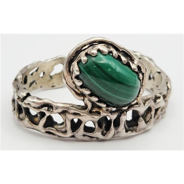 HANDMADE STERLING CUFF WITH LARGE MALACHITE