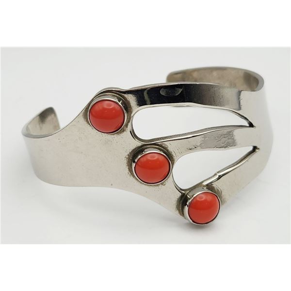 HENCHO EN MEXICO STERLING CUFF WITH RED