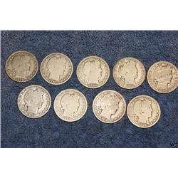 Lot of 10 Barber Half Dollars- Random Dates