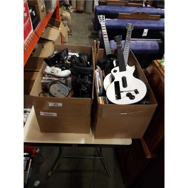 2 BOXES OF VIDEOGAMES, 2 XBOX 360 CONSOLES, GAMES FOR XBOX 360, XBOX, WII, PS1, PS2, PS3, PC AND GUI