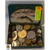 Image 1 : TIN WITH VARIOUS OLD WORLD COINS ETC.