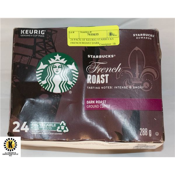 24 PACK OF KEURIG STARBUCKS FRENCH ROAST DARK