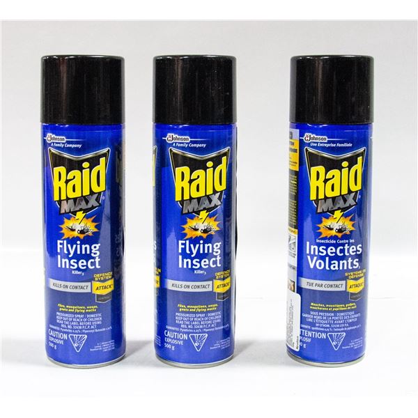 LOT OF 3 RAID FLYING INSECT BUG SPRAY