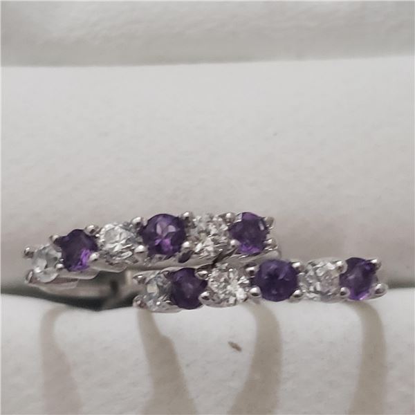 BZ0160-63 SILVER AMETHYST HOOP EARRINGS