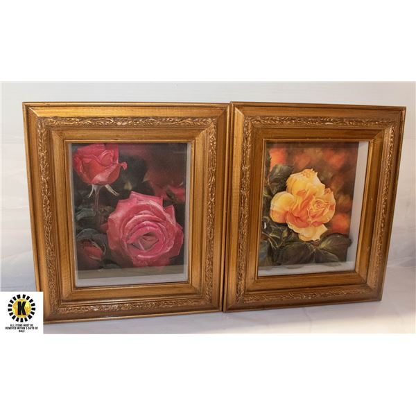 2 VINTAGE SHADOW FRAMED FLOWER ART PIECES