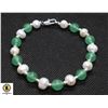 Image 1 : #196-NATURAL FRESH WATER PEARL, GREN  JADE BRACELE