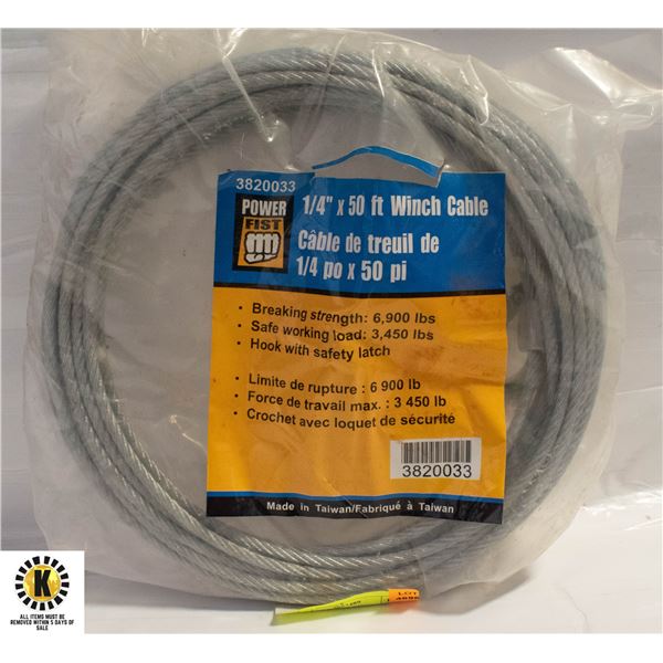 1/4" X 50FT POWER WINCH CABLE